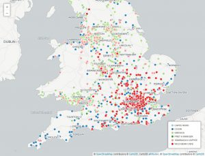 Telegraph map showing popular coffee shops in the UK