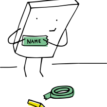 cartonn character with name sticker