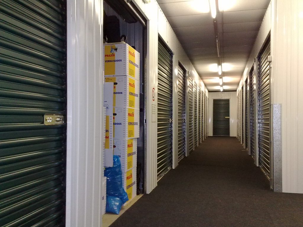 Self-Storage hallway with open container