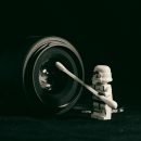 lego stormtrooper in front of a camera lens