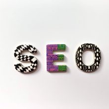 SEO spelled in patterned letters