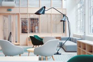 office space with chair and lamp 