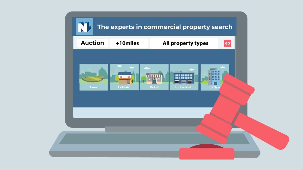 Property Auctions vector image of laptop and auction hammer