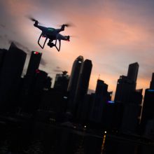 drone flying over a city