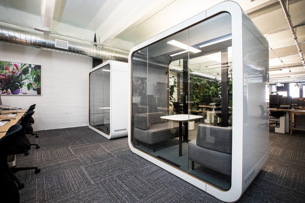 office cube with glass windows
