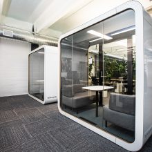 office cube with glass windows