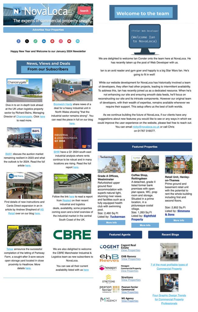 a newsletter spread with several articles 