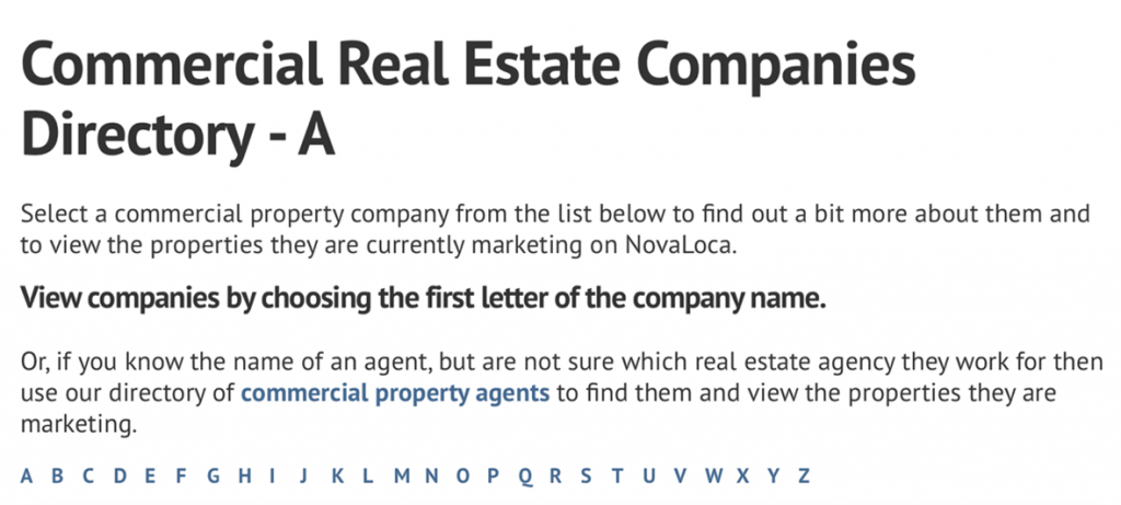 commercial real estate companies directory header