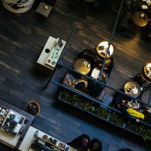 Overhead view of a resturant interior