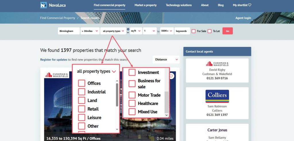 drop down menu example of property types