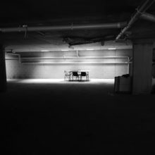black and white photo of industrial space