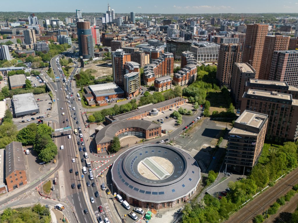 aerial view of office blocks