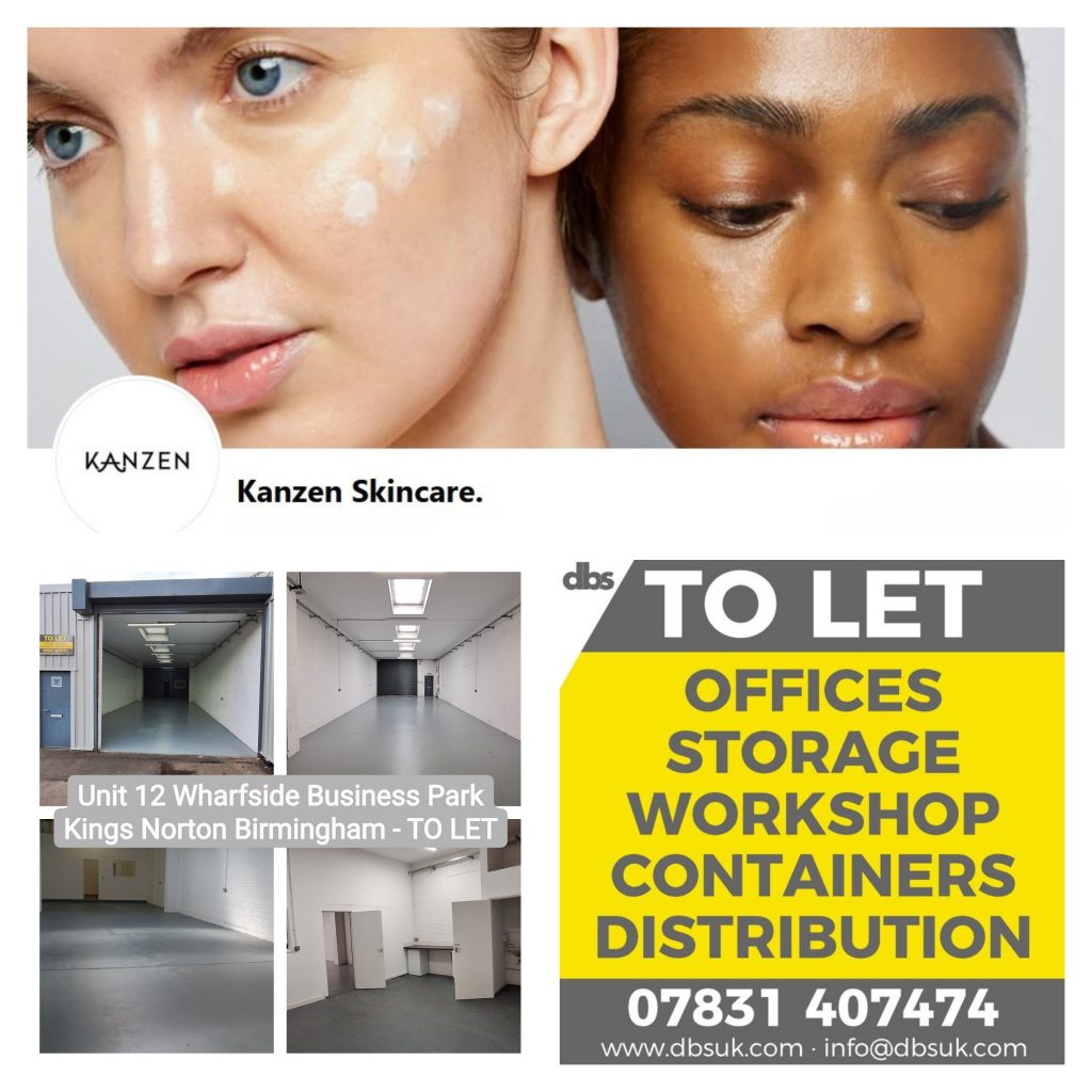 collage of units available and two women's faces advertising skin care.