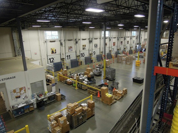 interior warehouse with multiple loading doors
