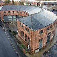 aerial view of a large office building