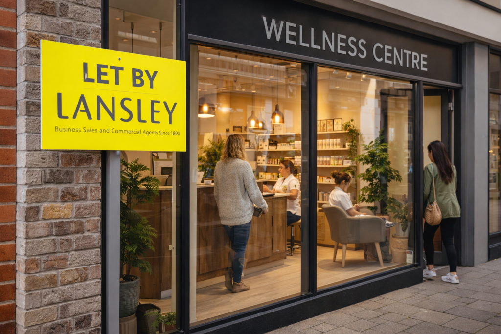a let by sign on the front of a wellness centre retail unit