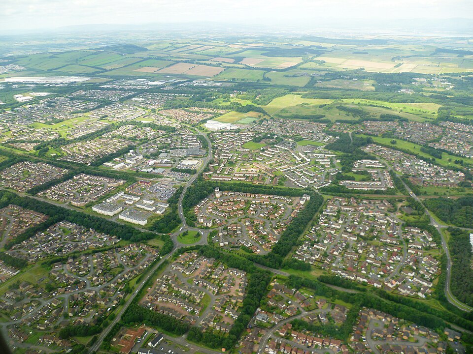 aerial view of Livingston, Scotland