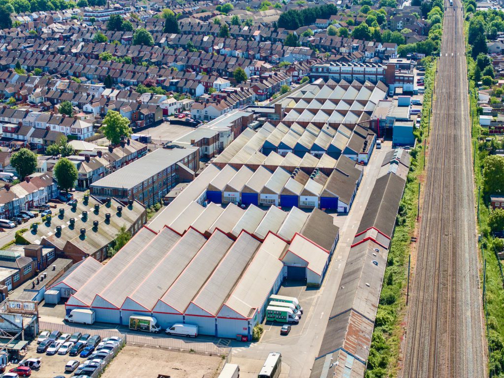 aerial view of an industrial park