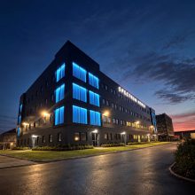 commercial building light up at night time