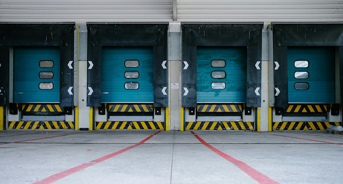 Delivery bay doors of a logistics hub